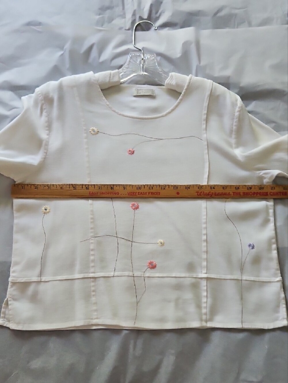 Christopher & Banks White Linen Embroidered 3/4 Sleeve Crewneck Top - Picture 8 of 10